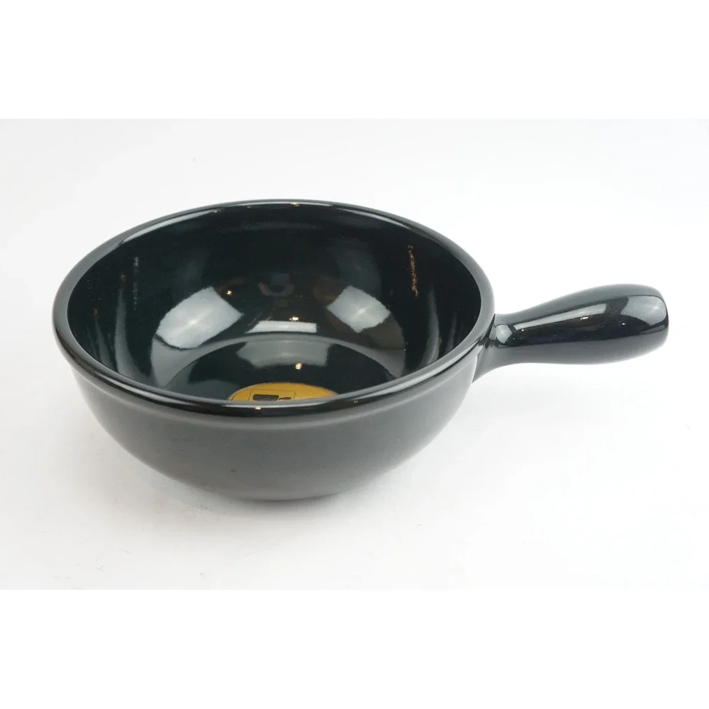 Rossler Fondue Pot Swiss Made Black‎ Ceramic Side Handle Good Condition